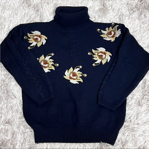 Vintage Floral Cross Stitch Sweater M - Picture 1 of 6